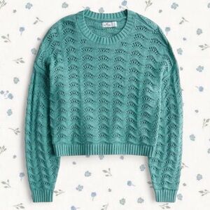 Hollister Teal Green Crotchet Knitted Sweater- Size M